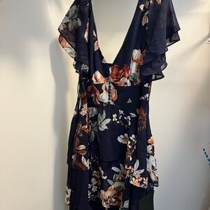 Lulu's Navy Floral Backless Dress